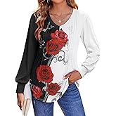 Zeagoo Women's Puff Long Sleeve Shirts Pleated V Neck Fall Tunic Tops Blouse Dressy Casual Summer T-Shirts