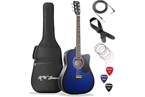 Jameson Guitars Full Size Thinline Acoustic Electric Guitar with Free Gig Bag Case & Picks Blue Right Handed