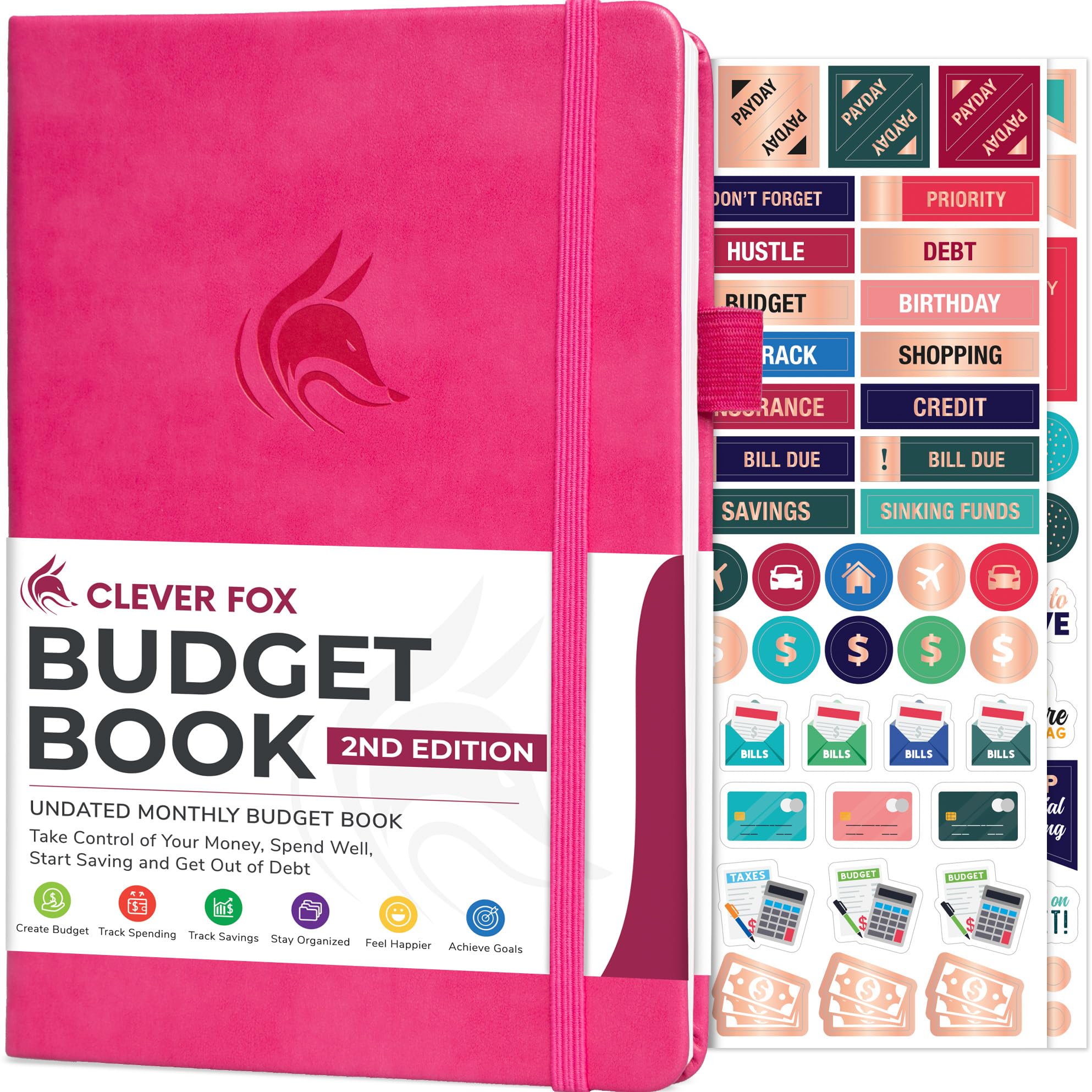 Clever Fox Budget Book 2.0 – Financial Planner & Expense Tracker Notebook. Monthly Budgeting Money Organizer. Compact, 13.5x19cm (Hot Pink)