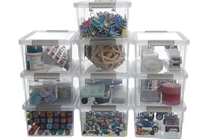 Citylife 1.3 QT 10 Pack Small Storage Bins Plastic Storage Container Stackable Box with Lids for Organizing, Clear White
