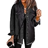 Oversized Denim Jacket Women Plus Size Distressed Hem Jean Jackets Lightweight Cotton Shacket Boyfriend Shirt Jacket
