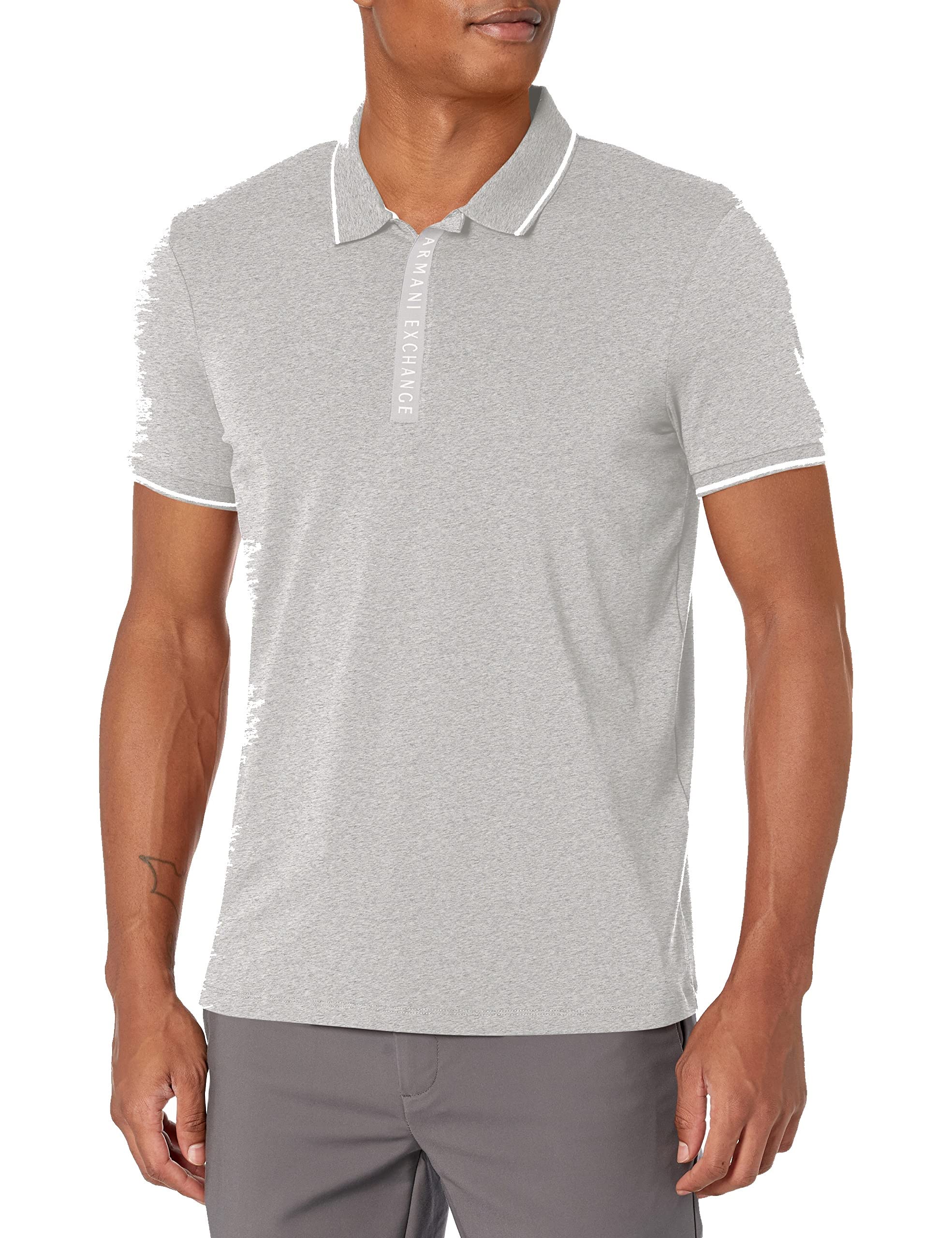 Armani Exchange Men's Slim Fit Stretch Cotton Jersey Logo Zip Polo, Heather Grey, Small Image