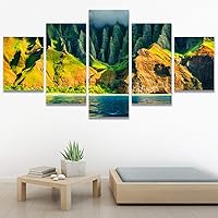 SIGNWIN 5 Panel Canvas Wall Art Modern Art Farmhouse/Country Lake Multicolor Nature Photography Relax/Calm for Home Decorations Ready to Hang - 60