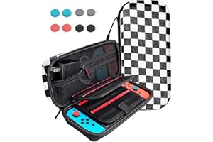 SIMJAR Switch Carrying Case Compatible with Nintendo Switch/Switch OLED - Fit AC Charger Adapter - with 8 Thumb Grips Caps & 20 Game Cartridges Protective