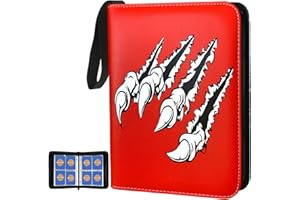 MTGPRO Card Binder for Cards 4-Pocket,400 Pockets Trading Card Binder Holder Collector Album Book Includes 50 Removable Sleeves (red)