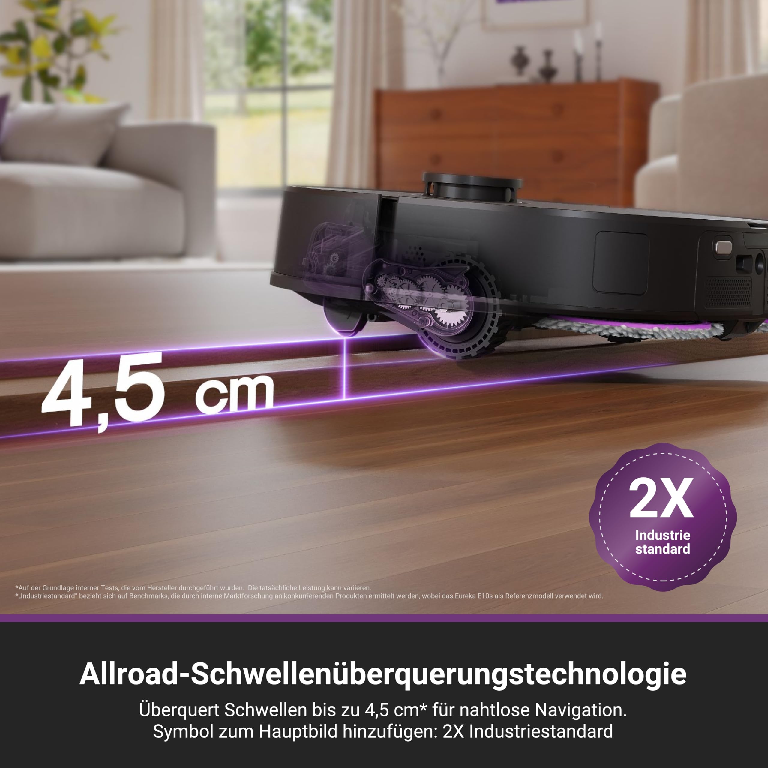 Eureka J15 Max Ultra Saugroboter mit Wischfunktion, Extensible Seitenbürste & Wischarm, 22000Pa Saug Wischroboter mit Selbstreinigung, 80℃ Heißwasserreinigung, IntelliView 2,0, Anti-Wickel 7