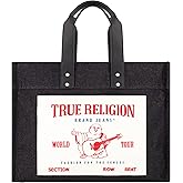 True Religion Large Tote Bag, Canvas Travel Carryall Shoulder Handbag
