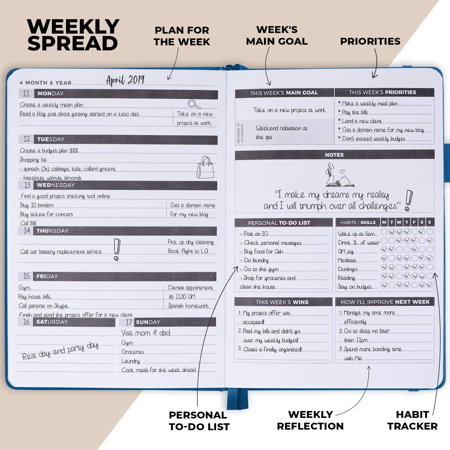 Clever Fox Planner - Undated Weekly & Monthly Organizer Journal for Productivity Time Management & Goals - A5 (Mystic Blue) - Image 4