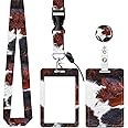 ID Badge Holder with Lanyard, Retractable Badge Holders Reels with Lanyards Adjustable, for Women Kids Teacher Nurses Doctor Student(Cute Cowhide Skins)
