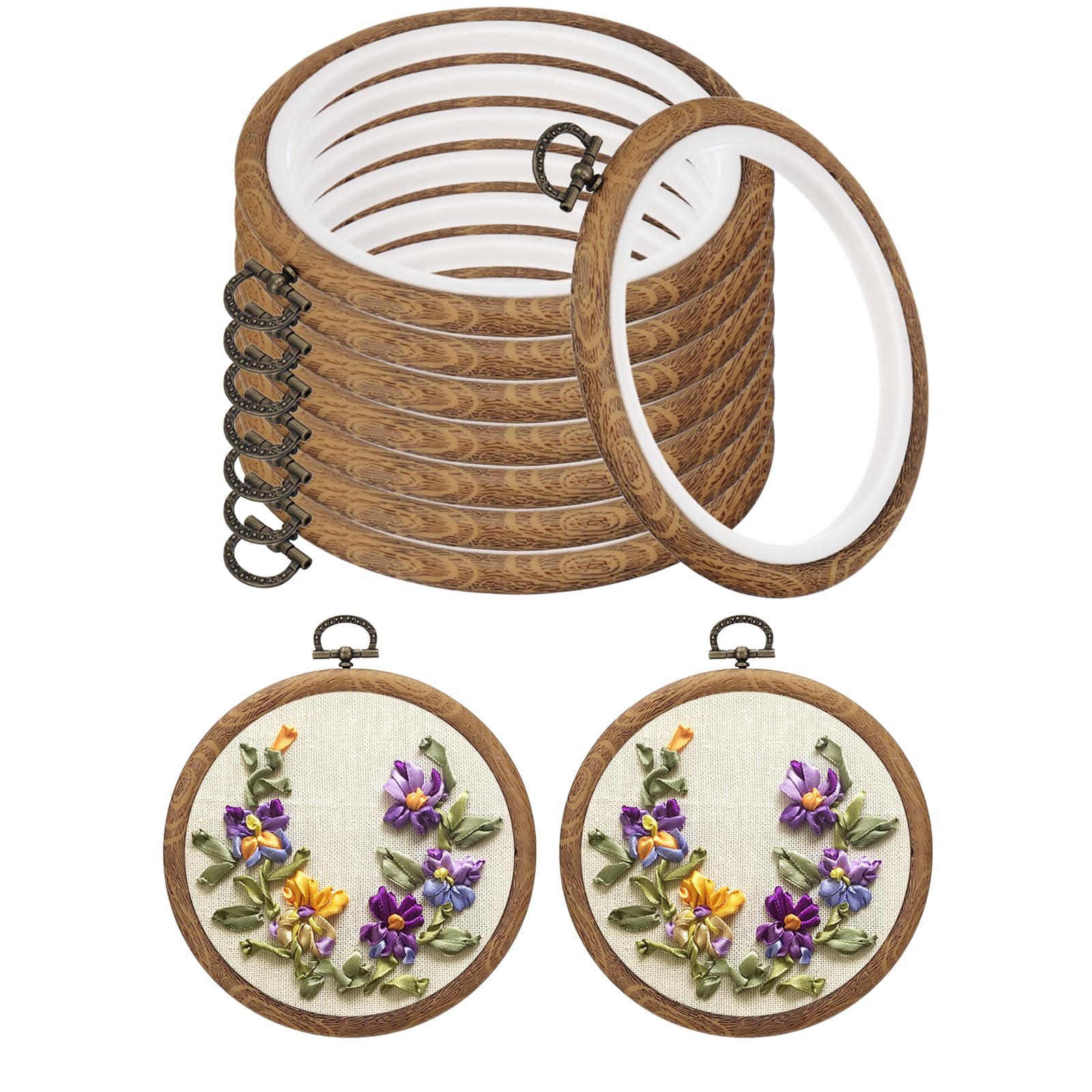 PATIKIL 5inch Embroidery Hoops, 10Pieces Imitated Wood Circle Frame Cross Stitch Hoop Ring for Embroidery Art Craft Sewing Ornaments Hanging Decoration