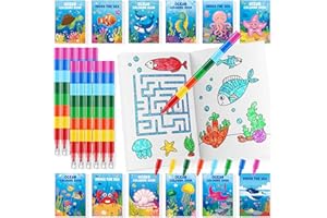 BenLouis 24 Under the Sea Mini Coloring Books Kids with 24 Stacking Crayons Ocean Animals Party Favors Activity Books Bulk for Kids Sea Fish Birthday Goodie Bag Gift Stuffer Classroom Reward