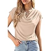 PRETTYGARDEN Womens Tops Dressy Casual Clothing 2026 Summer Cowl Neck Short Sleeve Blouses Spring Business Work Office Shirts