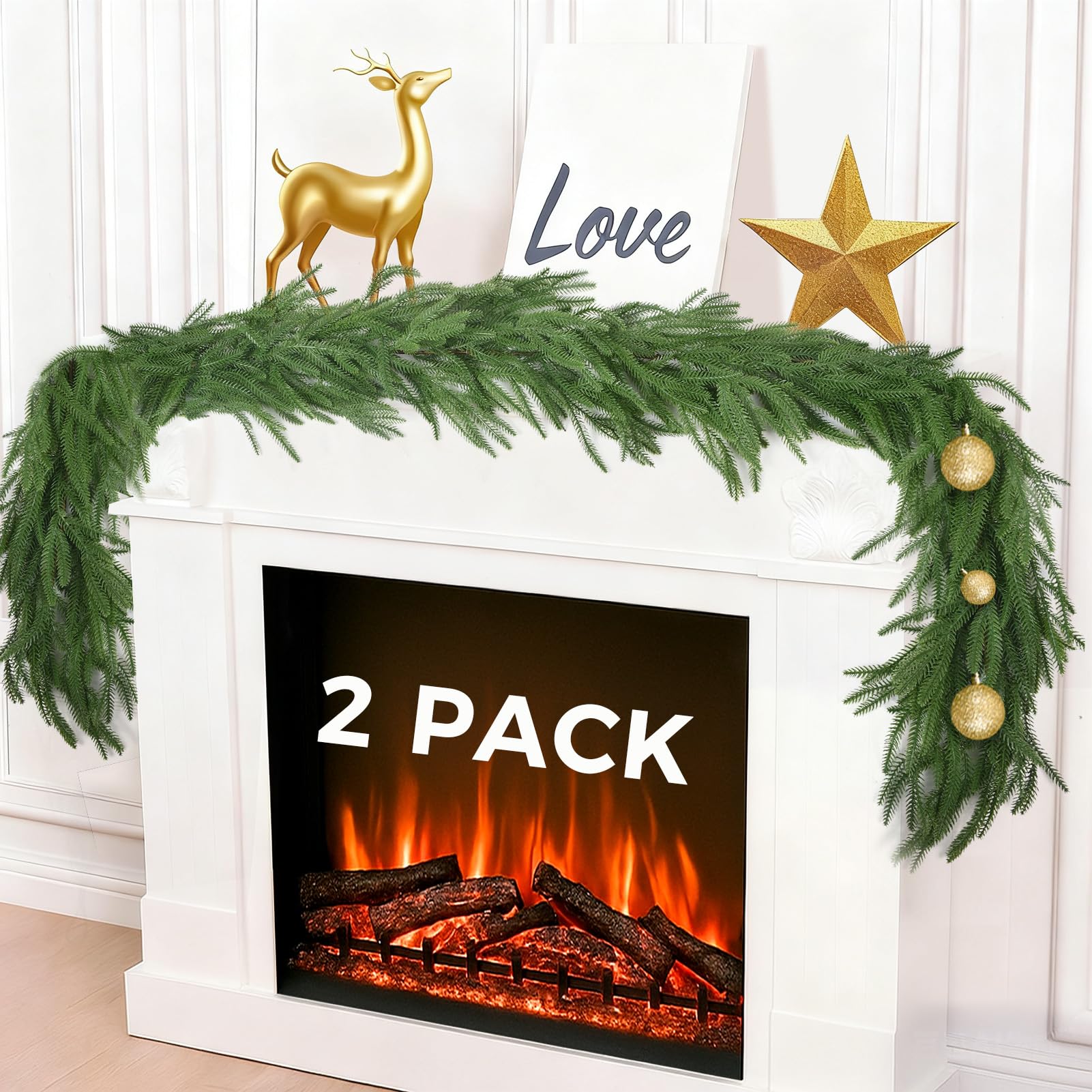 Photo 1 of 12FT(2 * 6FT) Christmas Norfolk Pine Garlands, Winter Decor Real Touch Pine Garland, Artificial Greenery Xmas Garland for Holiday, Table, Wall, Fireplace, Mantel, Indoor & Outdoor Decoration (2 Pack)