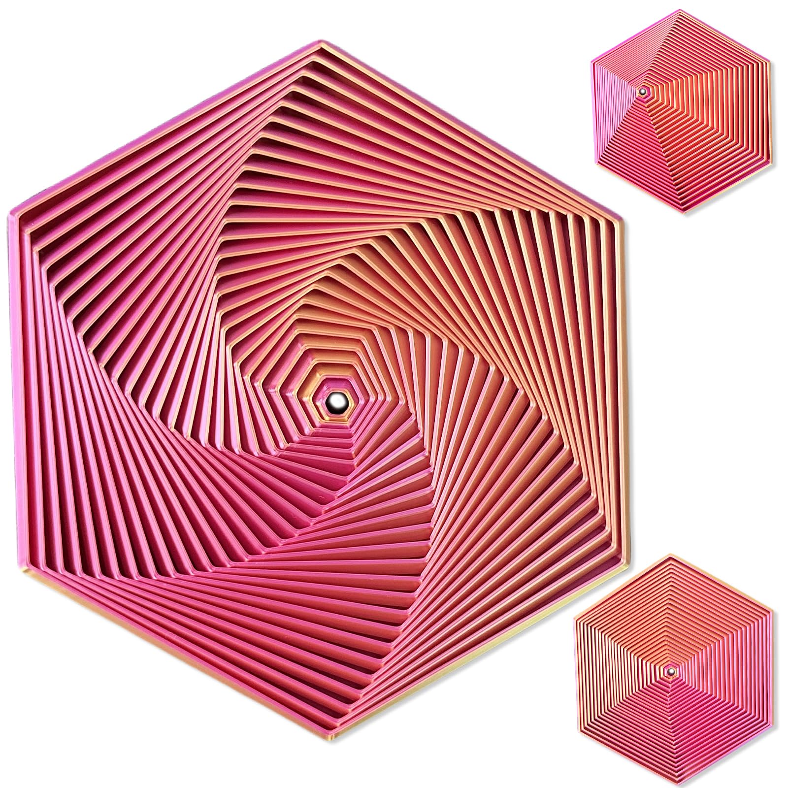 Echehi Gradient Fractal Fidget Hexagons for Kids Adults, 3D Spiral Visual Design Relieve Anxiety, Release Rtress Toys. Gradient Pink