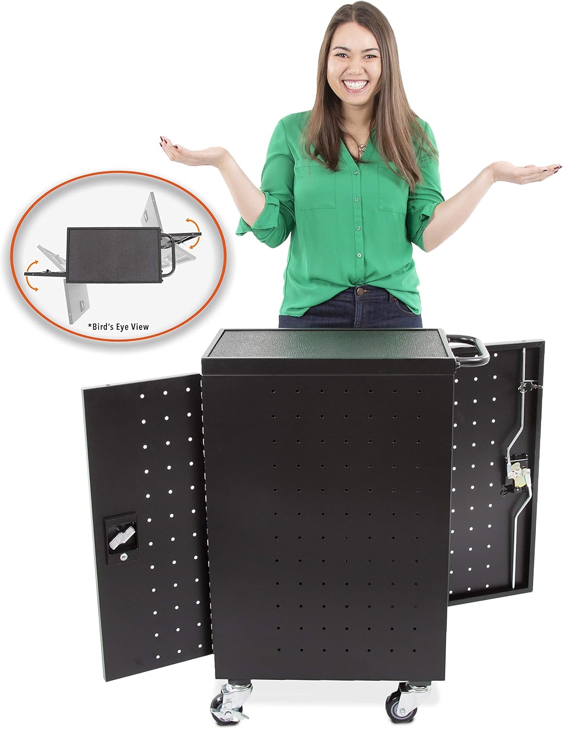Line Leader Compact Mobile Charging Cart for Chromebooks, Laptops, Tablets and More - Charges and Stores 16 Devices - Includes Power Strip and Locking Cabinet (12.13 in x 23.25 in x 34 in) : Office Products