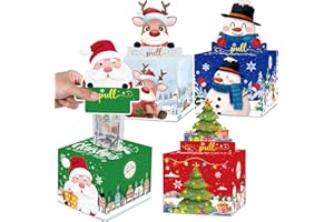 Meiidoshine 4 Pack Christmas Money Box for Cash Gift Pull, Surprise Money Holder for Kids Adults with 200Pcs Transparent Bags - Fun Ways to Give Cash As A Gift for Your Loved Ones