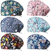 Syhood 6 Pieces Button Bouffant Surgical Caps Nursing Hats Adjustable Printed Sweatband Working Caps for Women Men Nursing Surgical Hats with Button Multicolored