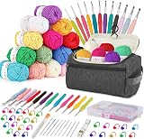 YINVA Crochet Kit for Beginners 15 Yarn Colors 12 Hooks Ergonomic Case Grey