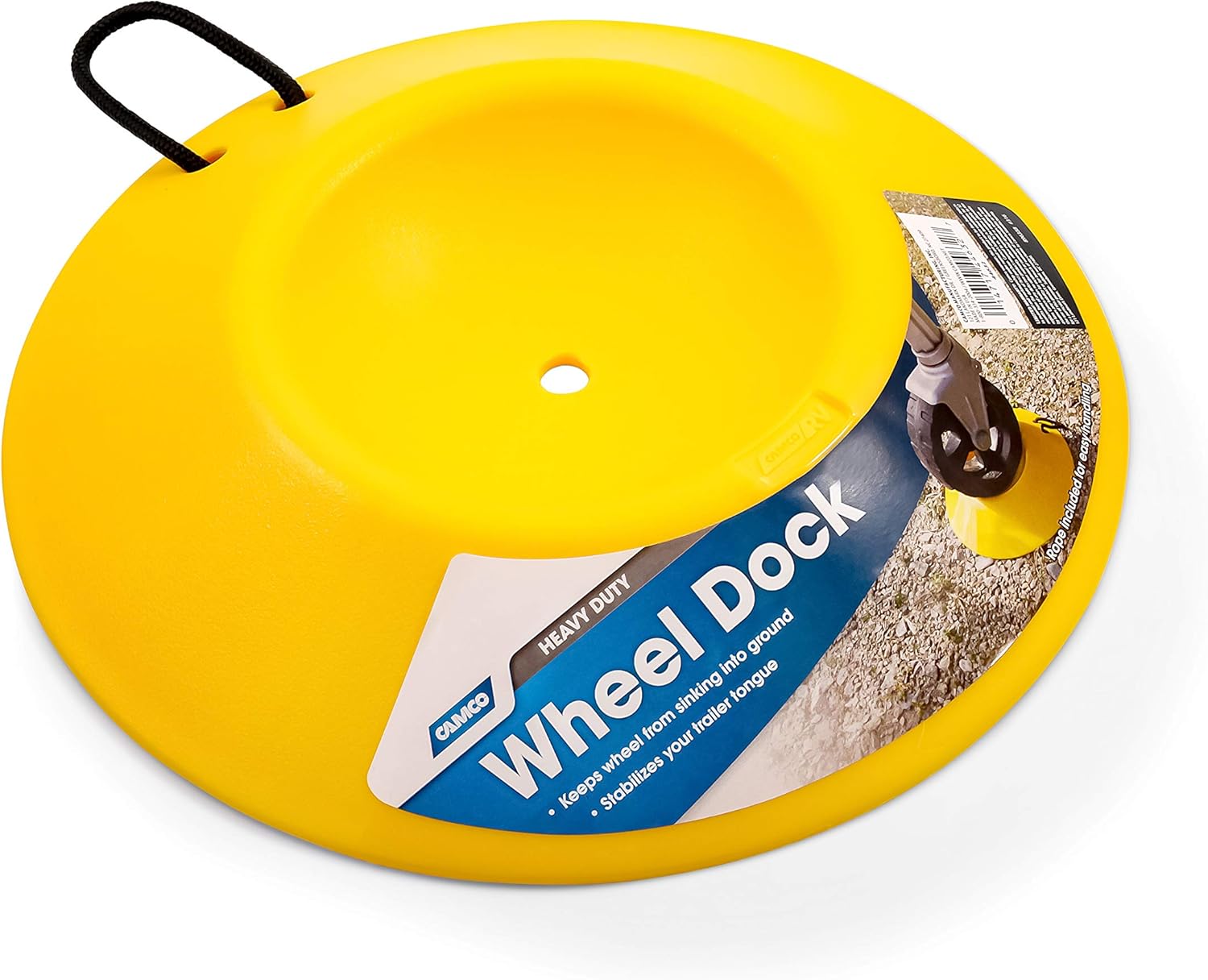 Camco Heavy Duty Wheel Dock with Rope Handle - Helps Prevent Trailer Wheel from Sinking Into Dirt or Mud, Easy to Store and Transport (44632), Yellow: Automotive