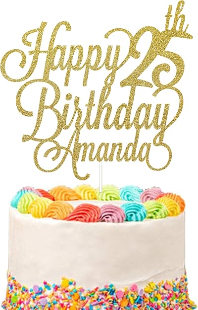 EKAM Personalised Glitter Cake Topper Custom Name Age Gold Birthday Party