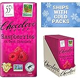 Chocolove Raspberries Dark Chocolate Bars | 55% Cocoa | Tangy Raspberry Bits | Smooth & Sweet | Premium Belgian Dark Chocolat