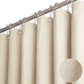 BTTN Extra Long Fabric Shower Curtain, 84 Inch Linen Textured Heavy Duty Cloth Shower Curtain Set with 12 Plastic Hooks, Large Hotel Luxury Polyester Shower Curtains for Bathroom(72"x84", Beige/Cream)