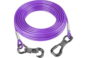 Tresbro 15FT Reflective Dog Tie Out Cable for Dogs Up to 250 Pounds, Steel Wire Dog Leash Cable with Stainless Rotatable Buck