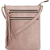 DELUXITY | Crossbody Purse Bag | Functional Multi Pocket Double Zipper Purse | Adjustable Strap | Medium Size Purse | Blush