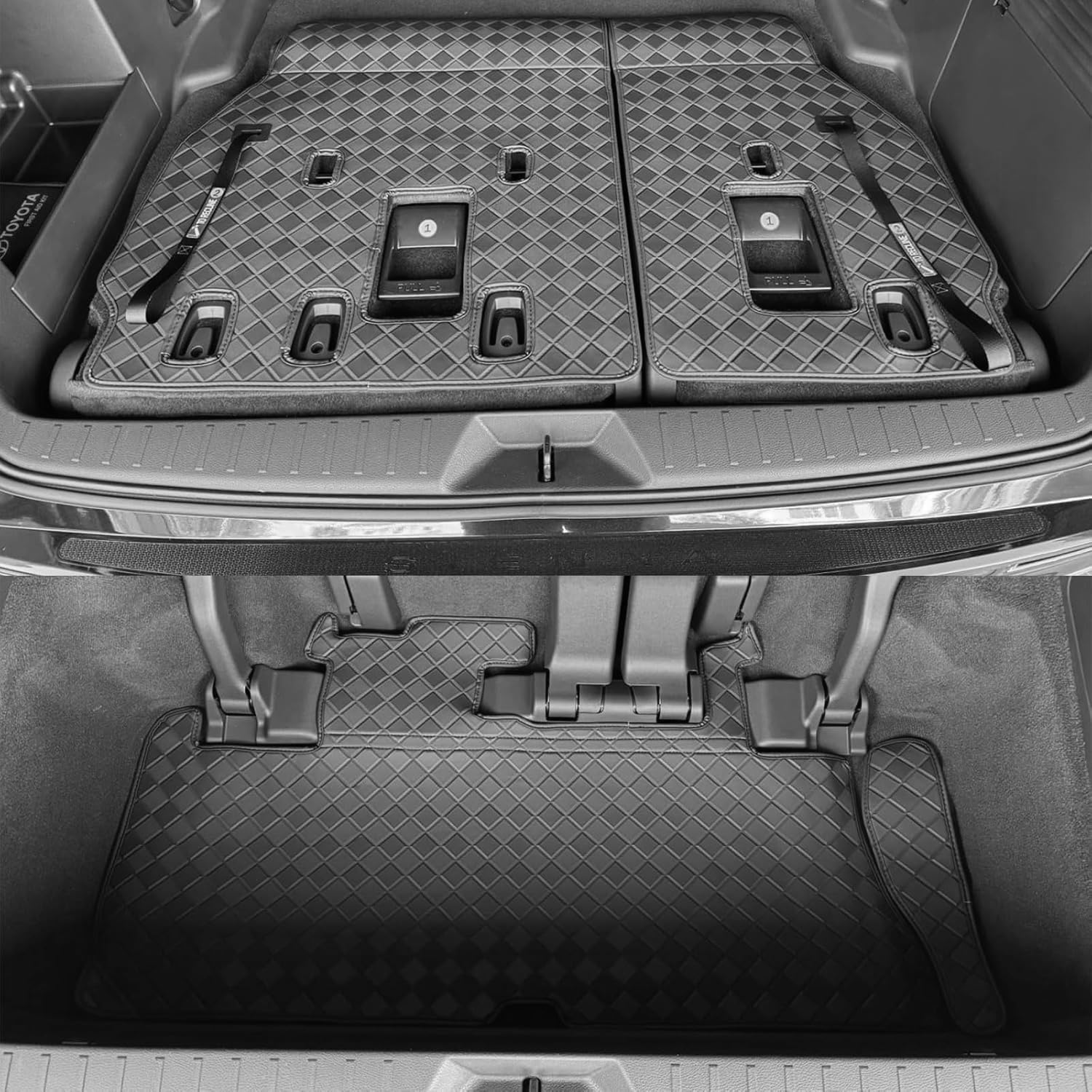 Cargo Mat & Backrest Mat for 2021-2025 Toyota Sienna (Without Spare Tire) - All Weather Leather Full Wrap-Around Trunk Mat Waterproof Cargo Liner - Car Mat for 2021-2024 2025 Sienna Accessories Image