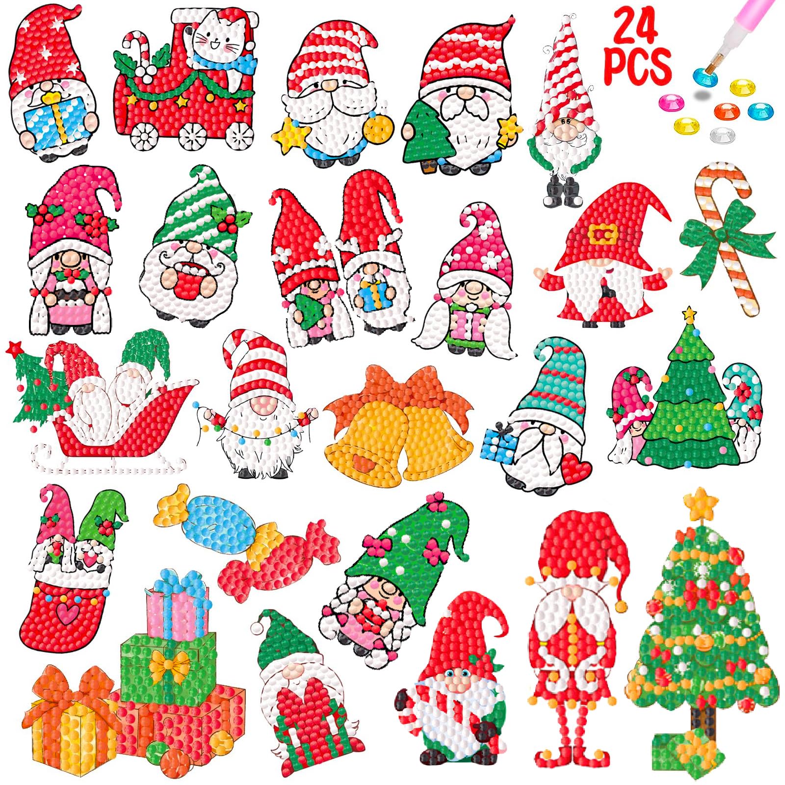 Acuiwer Christmas 5D Diamond Painting Stickers Kit for Kids for 29 Designs with 2 Glowing Stickers Gift Kids Christmas (#1-Xmas-27pcs+2)