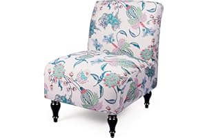 Iauddy Armless Accent Slipper Chair Cover Slipcover,Stretch Spandex Printed Removable Non-Slip Silp Cover for Accent Chair Without Arms for Living Dining Room(Beige/Green)