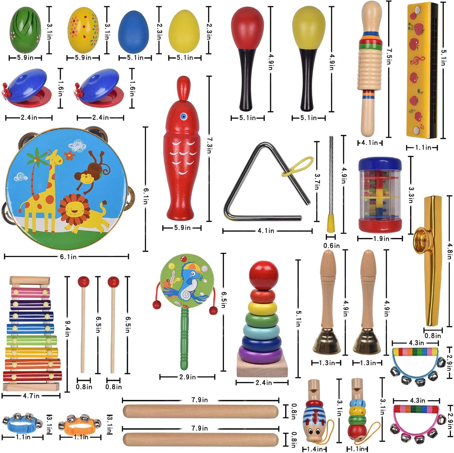 Musical Instrument Toys Set for Kids, 35-PCS Musical Toys for Toddlers Preschool Educational, with Storage Bag for Children, Tambourine, Music Bell & More: Toys & Games