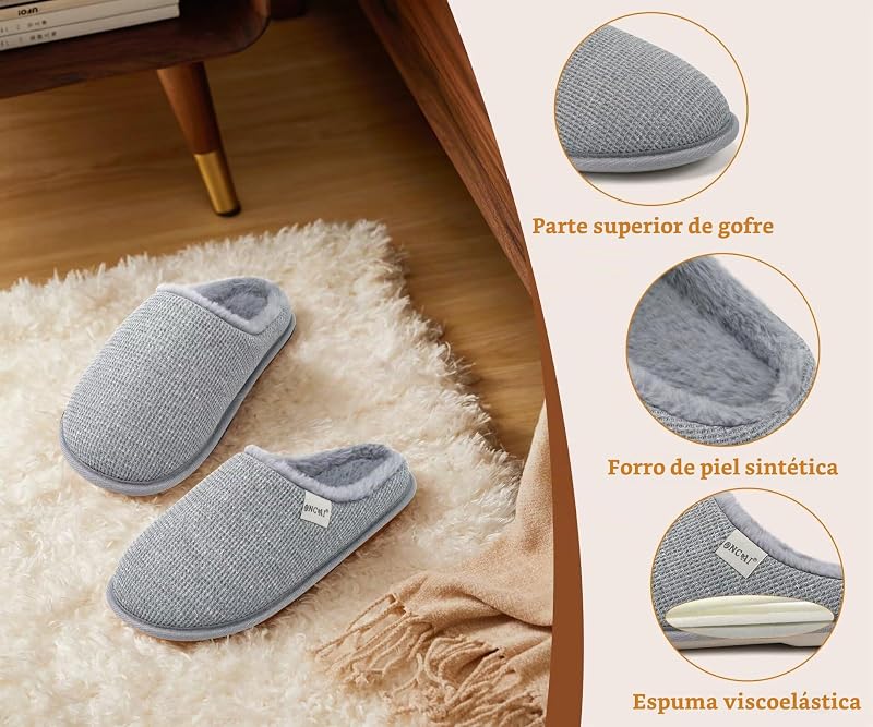 Zapatillas Casa Mujer Espuma de Memoria Algodón Pantuflas 2026 para Invierno Peludo Faux Fur Imitación Forro de Sintética Suela de Goma Antideslizante Peluche Gris Talla 36 — foto 6 de 7
