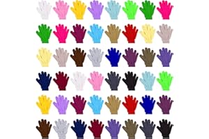 Hryrbay 48 Pairs Kids Winter Gloves Warm Stretchy Knitted Full Finger Gloves Bulk for Boys Girls 6-12 Years