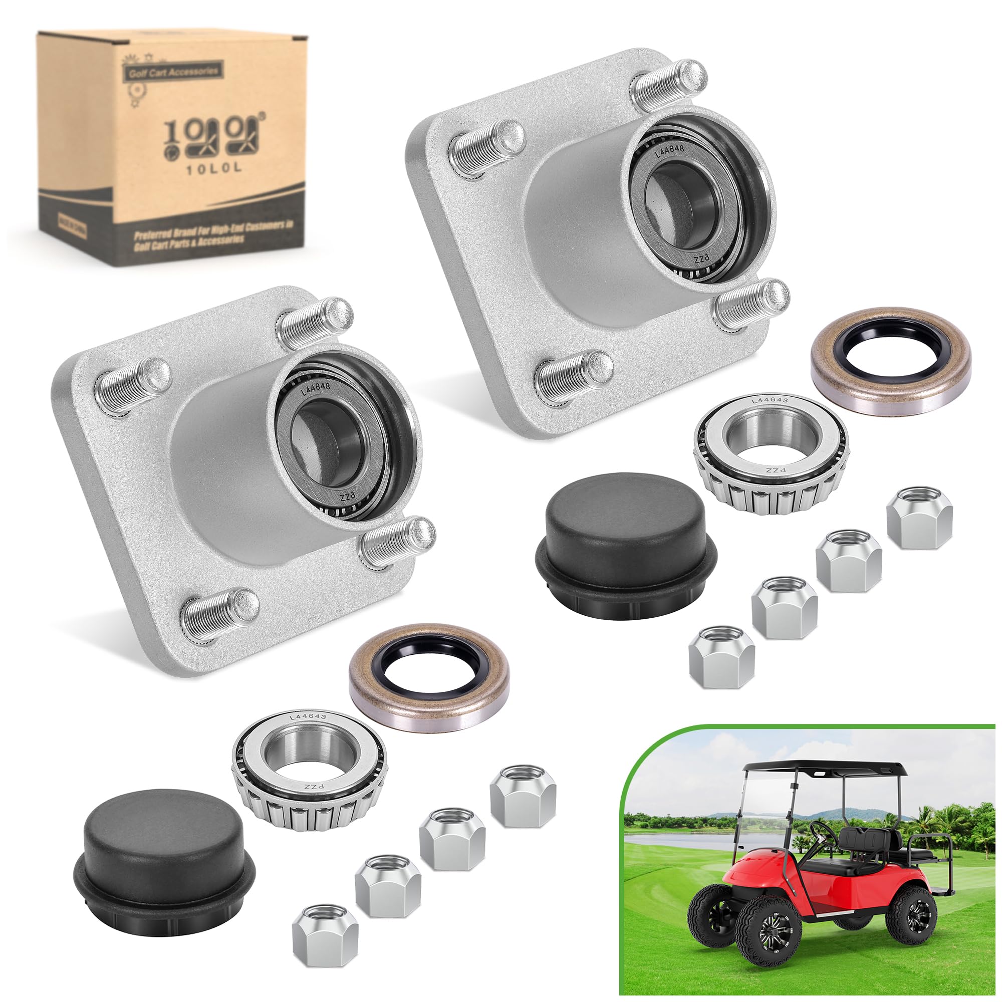 Photo 1 of 10L0L Golf Cart Front Wheel Hub Assembly with Hub Bearing/Oil Seal/Dust Cover for EZGO PDS&TXT/Medalist Gas & Electric 2001.5-2013,Replace OEM# 70895G01,L44643(Pack of 2)
