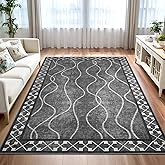 Woottpe Washable Area Rugs 8x10, Non-Slip Rugs for Living Room Bedroom, Low Pile Large Soft Alfombras, Modern Bordered Home Floor Rugs for Kids Playroom Office Dining Room Farmhouse, Dark Grey