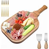 Pickleball Paddle Snack Tray with 2P Cheese Knives and 4P Forks, Pletpet 17"x8.5" Pickleball Charcuterie & Cutting Board with Handle Large Cheeseboard Wood Gifts for Women