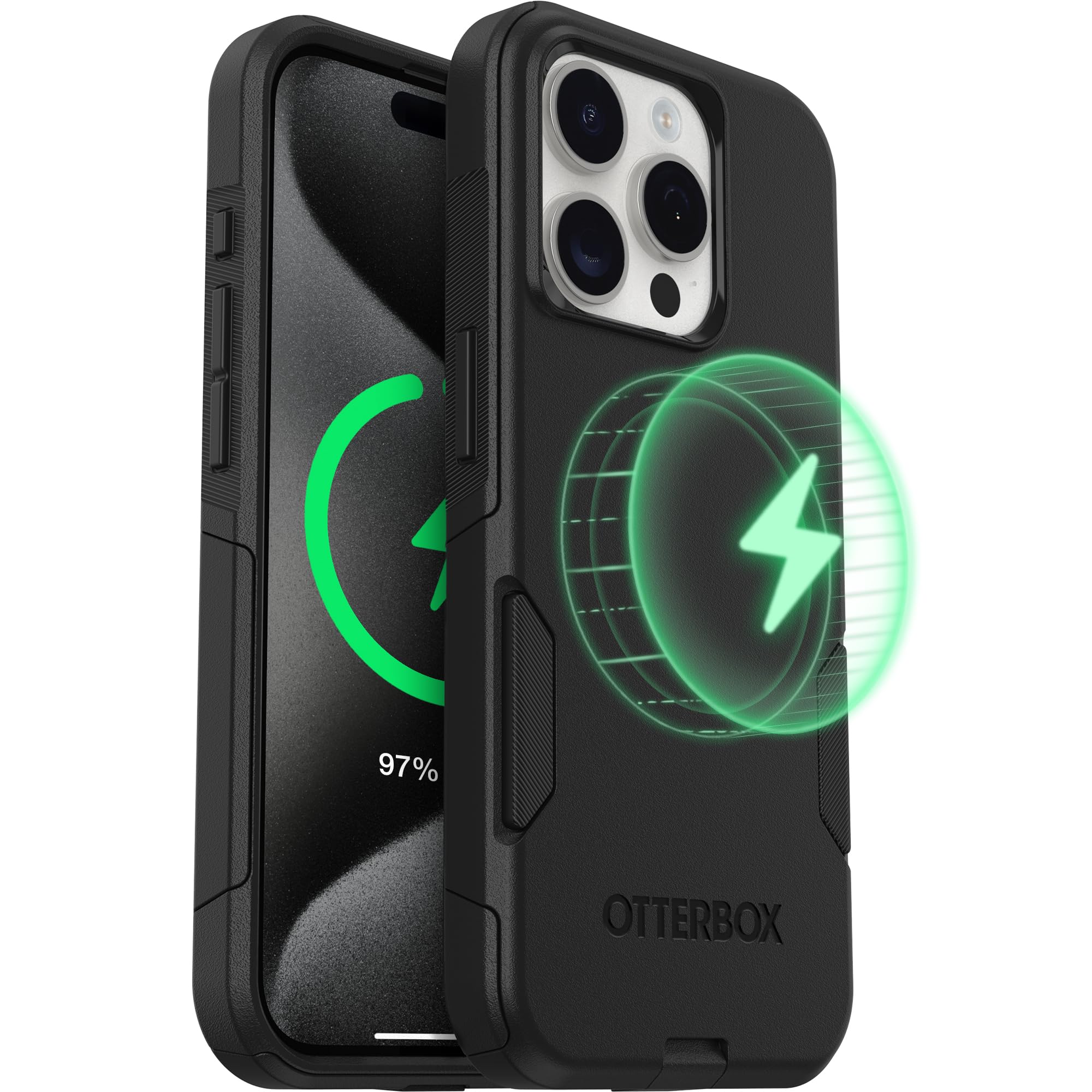 OtterBox iPhone 15 Pro Max - Commuter MagSafe Case - Slim & Tough - Pocket-Friendly - Dual Layer Drop Protection - Port Covers – Non-Retail Packaging - Black
