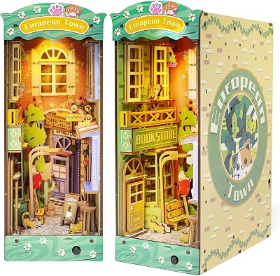 deAO DIY Miniature Book Nook Kit with LED Light - Street & Cat Model