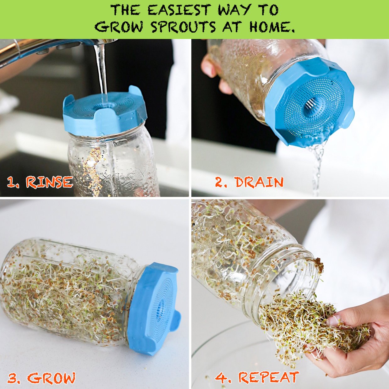 Masontops Bean Screen Plastic Mason Jar Sprouting Lids for Wide Mouth
