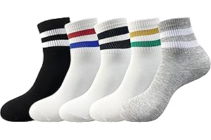 IHAUIUE Two Stripes Crew Socks Solid Color Tube Sock Athletic Boot Socks for Women, Men, 5 Pack, Multicolor, One Size