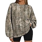 TERIVEEK Camo Sweatshirt for Women Mens Oversized Fleece Maple Leaf Print Hoodies Camouflage Crewneck Long Sleeve Pullovers