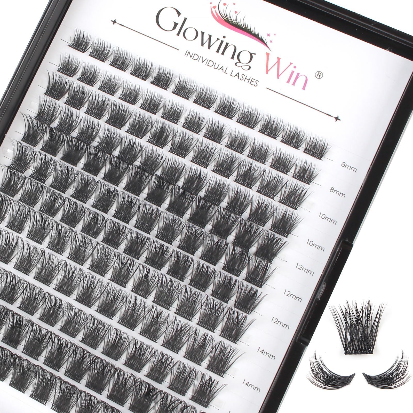 Glowing Win Cluster Lashes 144PCS Individual Lashes Natural Look DIY Lash Extensions Fluffy False Eyelashes Individual lash Clusters Reusable Eyelash Extensions Mix 8-16mm C D Curl Strip Lashes — image 1