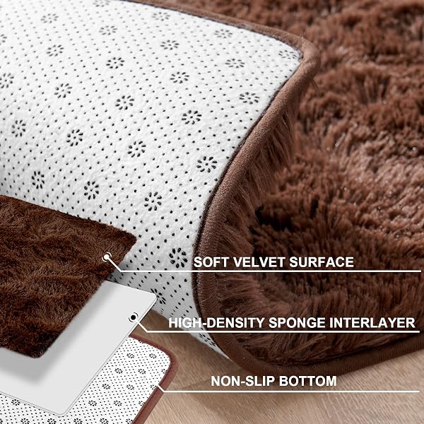 MERELAX SOFT MODERN INDOOR LARGE SHAGGY RUG FOR LIVINGROOM BEDROOM DORM KIDS ROOM HOME DECOR, NON-SLIP PLUSH FLUFFY FURRY FUR AREA RUGS COMFY NURSERY ACCENT FLOOR CARPET 9X12 FEET, BROWN