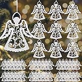 Lunmon 48 Pcs Crochet Angel Ornaments for Christmas Tree Christmas Crocheted Hanging Decor for Winter Decorations Xmas Home Office Wall Window Mantel Party Woven Gift, 6 Styles