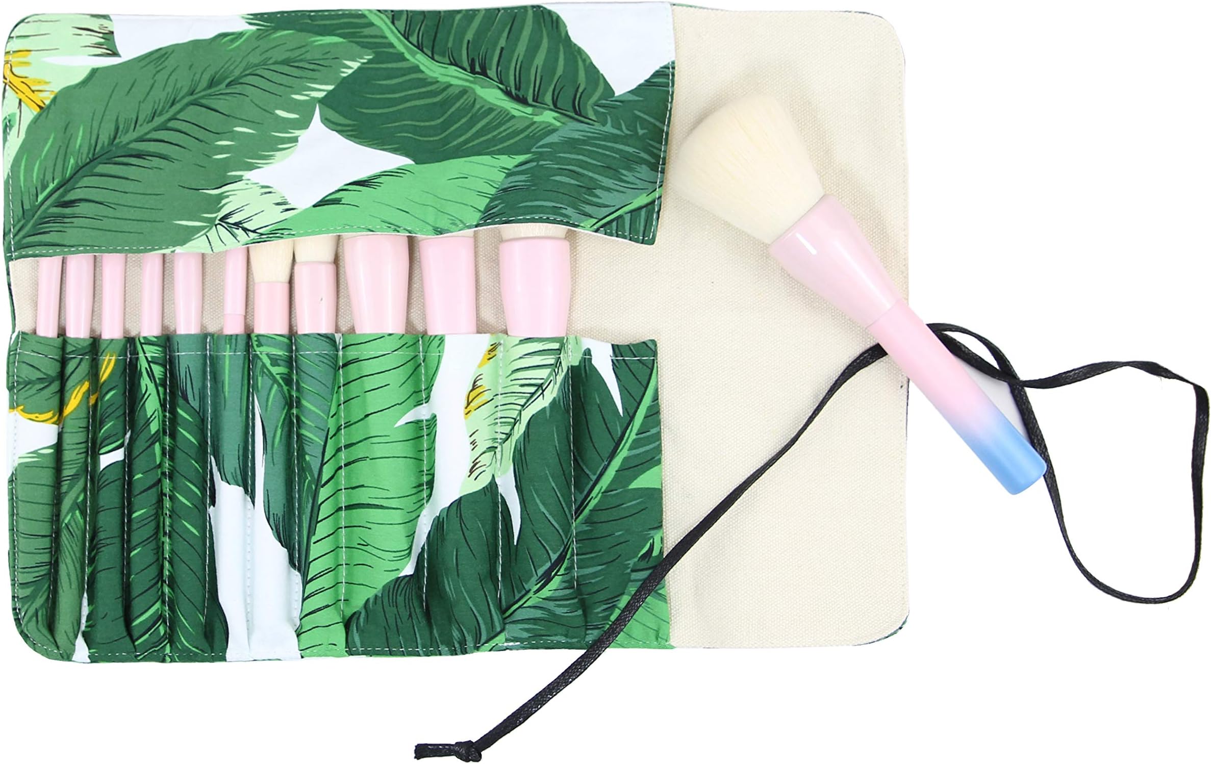 Palm Leaves Tropical Makeup Brushes Rolling Case Pouch Holder Cosmetic Bag Organizer Case with Belt Strap, NO BRUSHES (Regular)