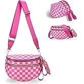 Pallocoo Checkered Crossbody Bum Bags for Women, Nylon Sling Bags with Shoulder Strap, Large Capacity Checkered Purse Bag