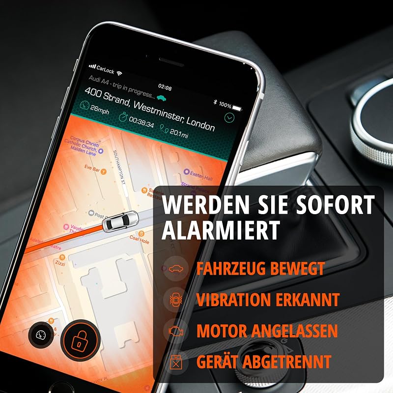Basic - GPS Tracker Auto Alarmanlage. Digitales Ortungsgerät mit Smartphone App. Sender verfolgt Ihr Auto mühelos in Echtzeit, Peilsender benachrichtigt sofort bei verdächtigem Verhalten