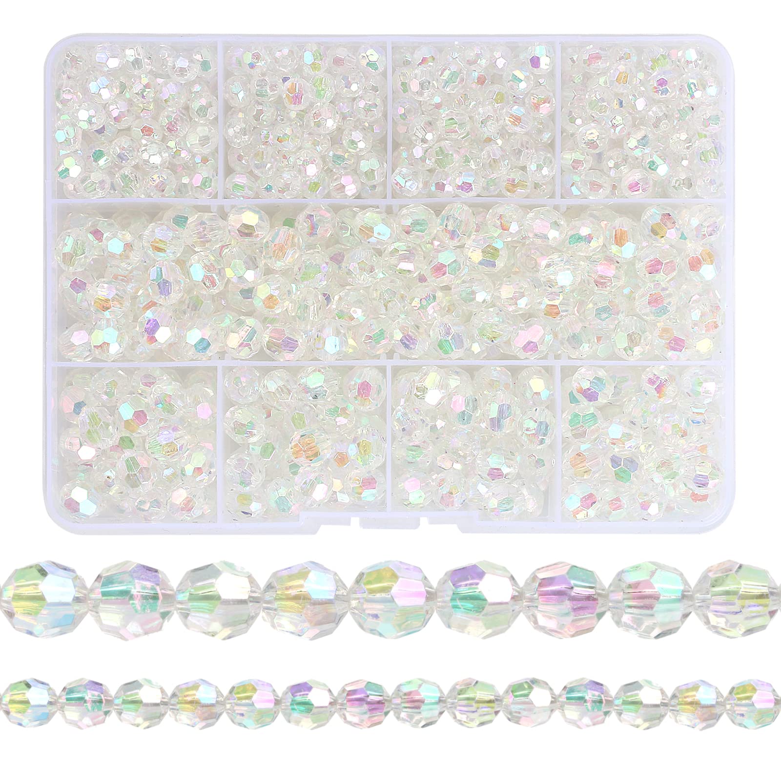 Clear Beads, 720 Pcs Acrylic Clear Faceted Beads, Ab Color Crystal Loose Bead, Transparent Spacer Bead for Making Jewelry, Bracelets, Necklaces, Earrings, Charms