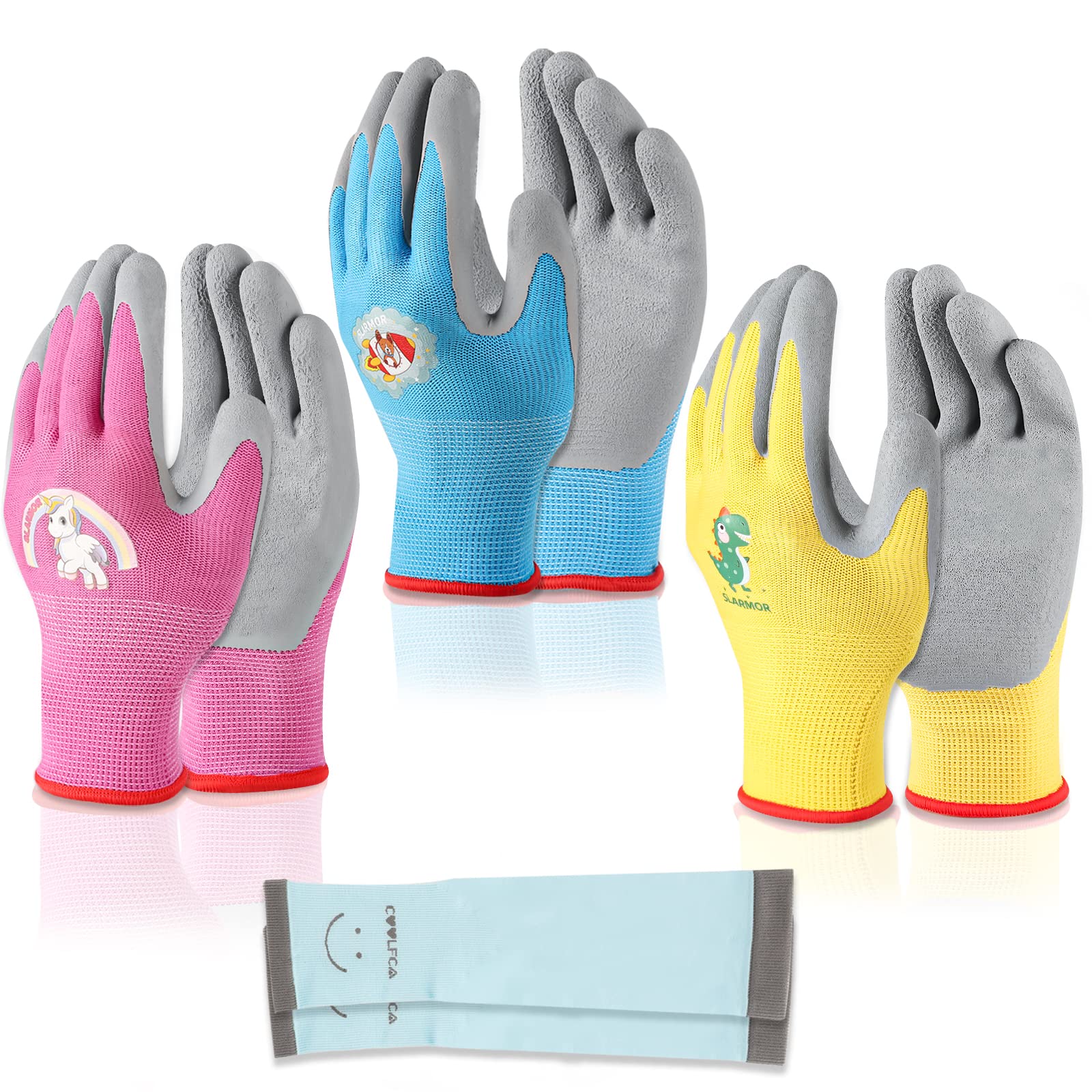 SLARMOR Kids Gardening Gloves for Ages 8-12, Children's Latex-Coated Waterproof and Non-Slip Work Gloves for Girls & Boys